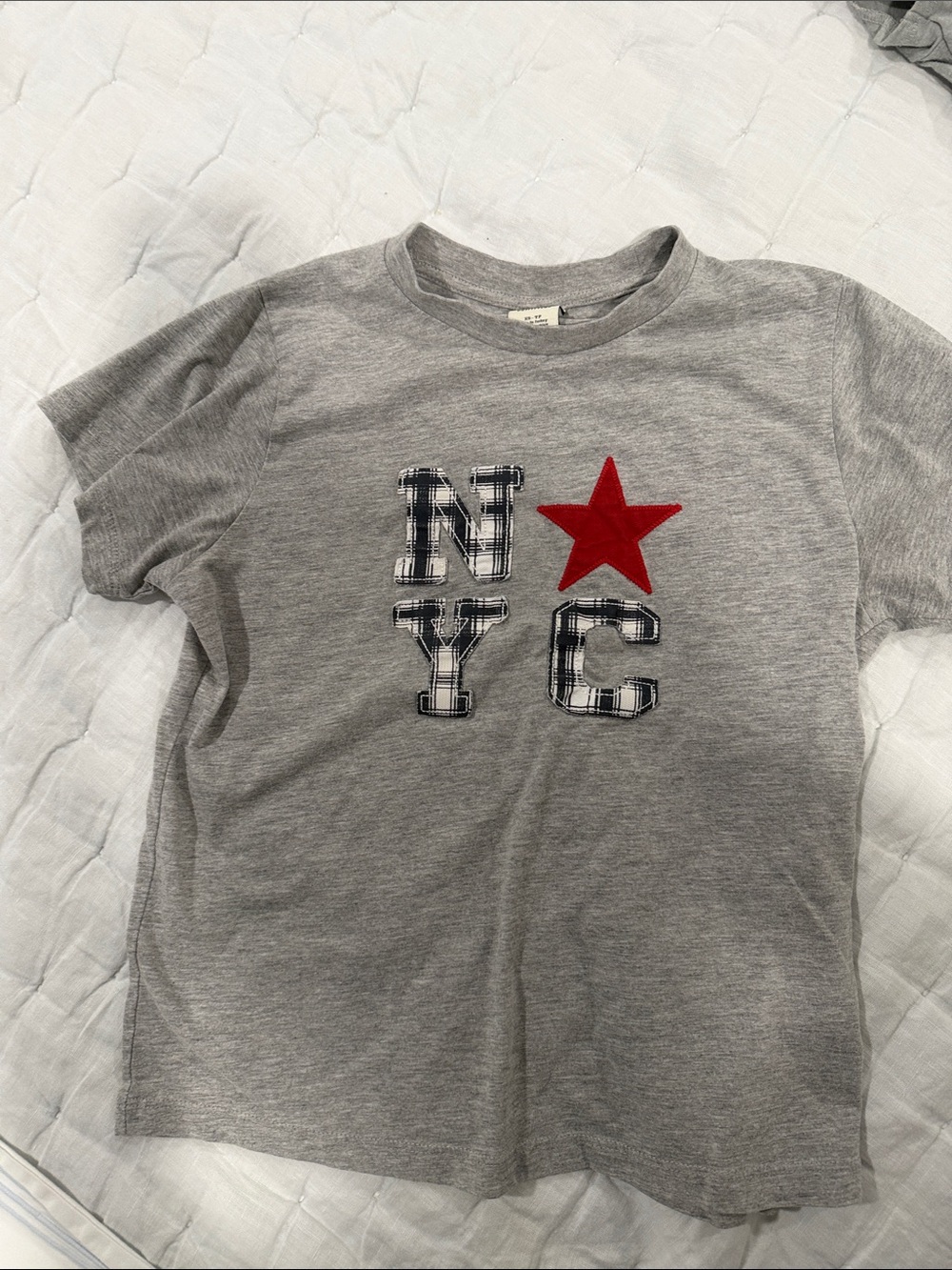 Urban Outfitters Grey Tee with Red Star NYC Plaid Letters